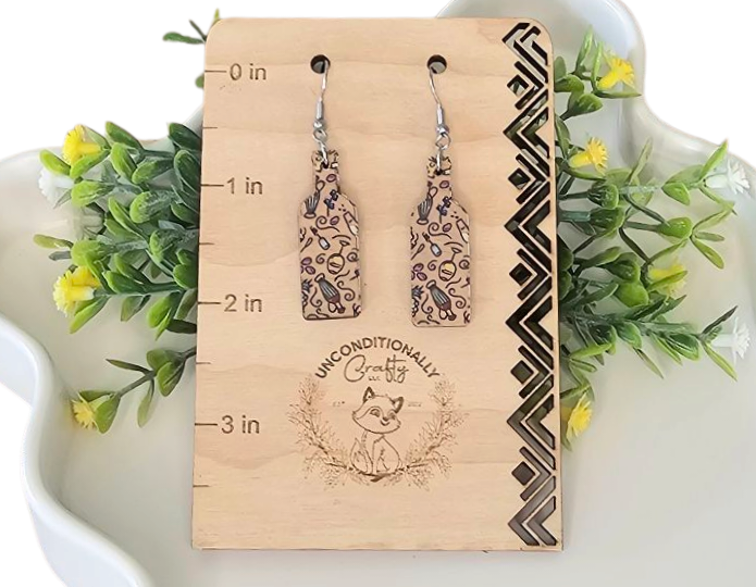 Wood and Flex Wine Bottle Earrings