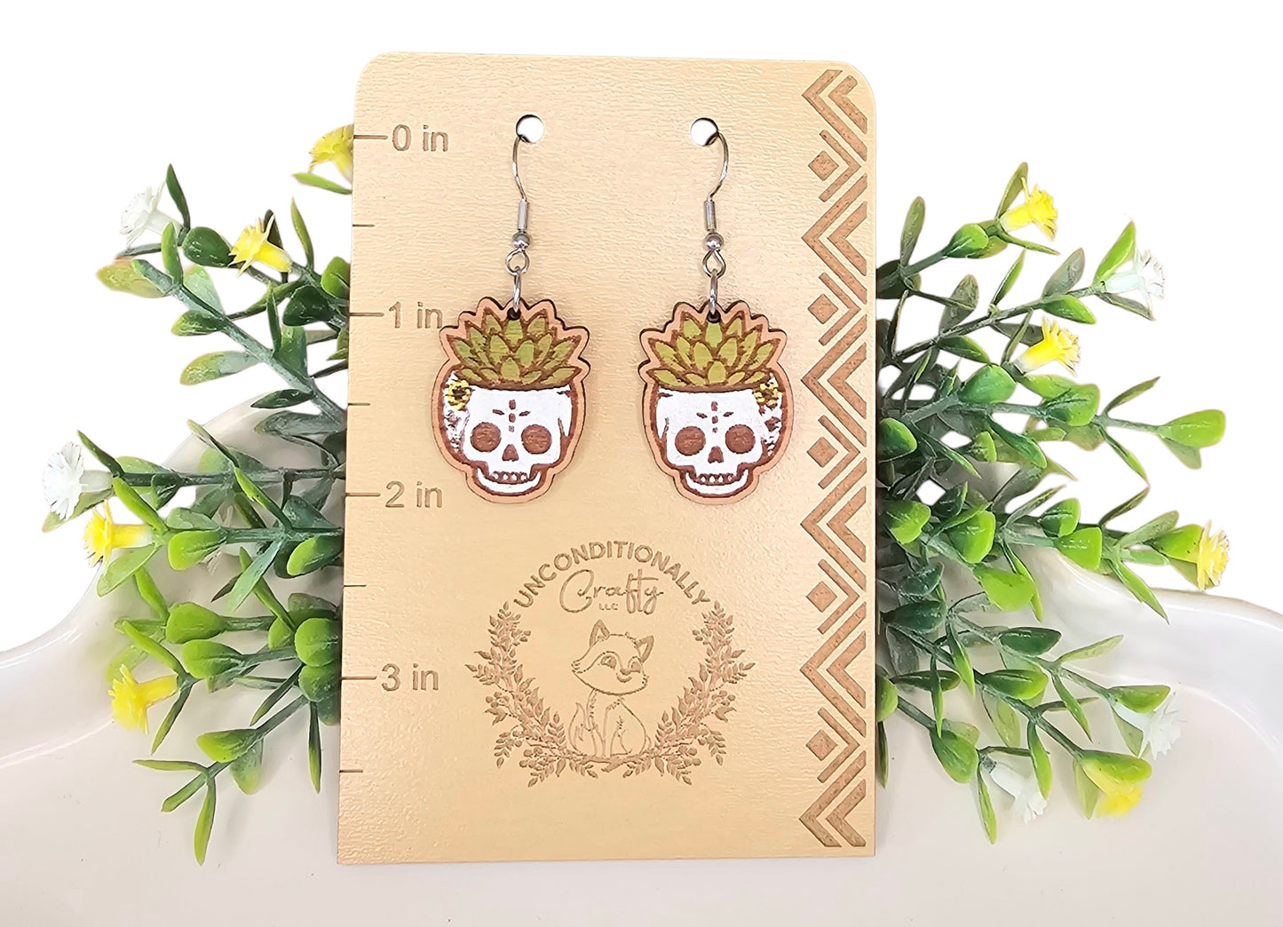 Succulant Sugar Skull Earrings