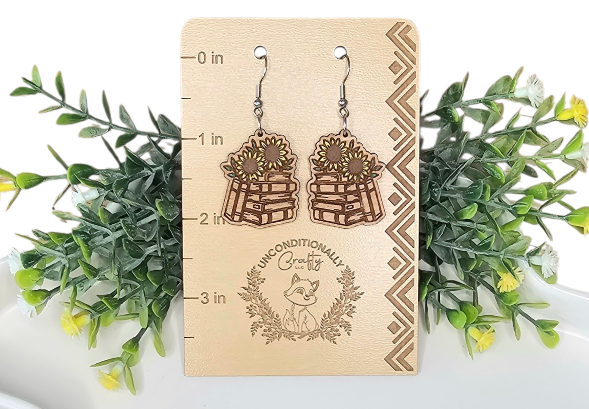 Sunflowers and Books Earrings