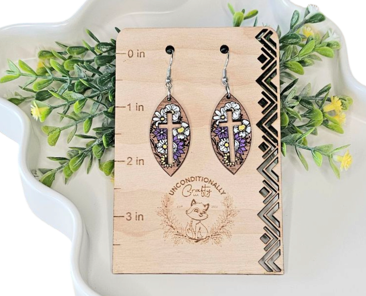Floral Cross Earrings