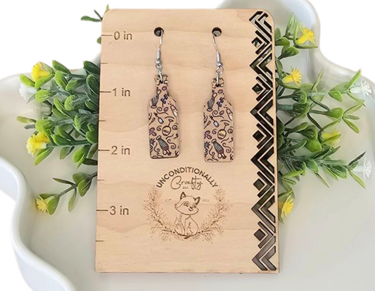 Wood and Flex Wine Bottle Earrings