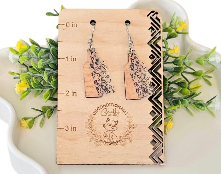 Wood and Flex Wine Bottle Earrings