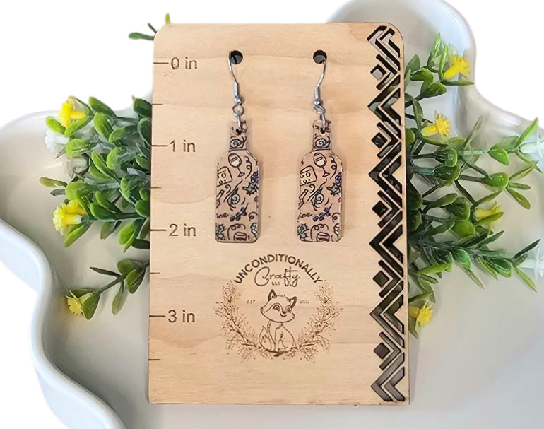 Wood and Flex Wine Bottle Earrings