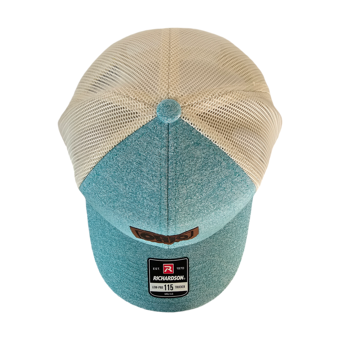 Ohio 112 Adult Trucker Hat with Leathette Patch in Teal/Cream