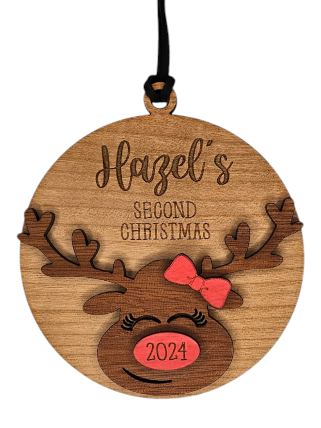 2024 Personalized Christmas Reindeer Ornament, Baby's First Christmas Ornament, Our First Christmas