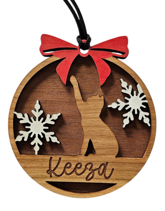 Personalized Cat and Snowflakes Ornament