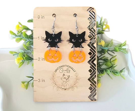 Cat in Pumpkin Earrings