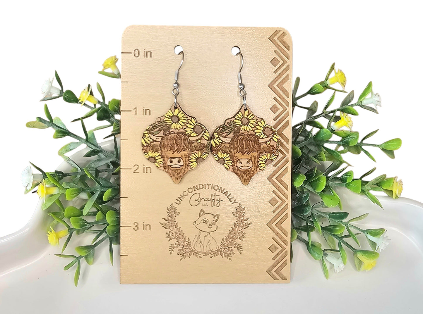 Highland Cow and Sunflower Earrings